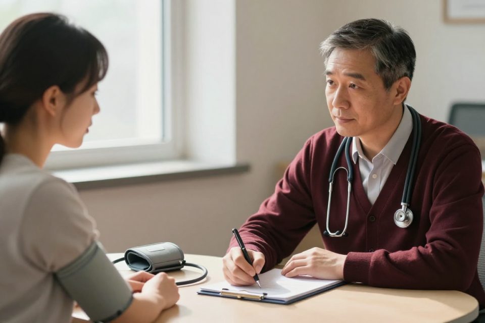 En patient samtalar med sin läkare om kriterierna för Wegovy, den bedömning som föregår receptet.